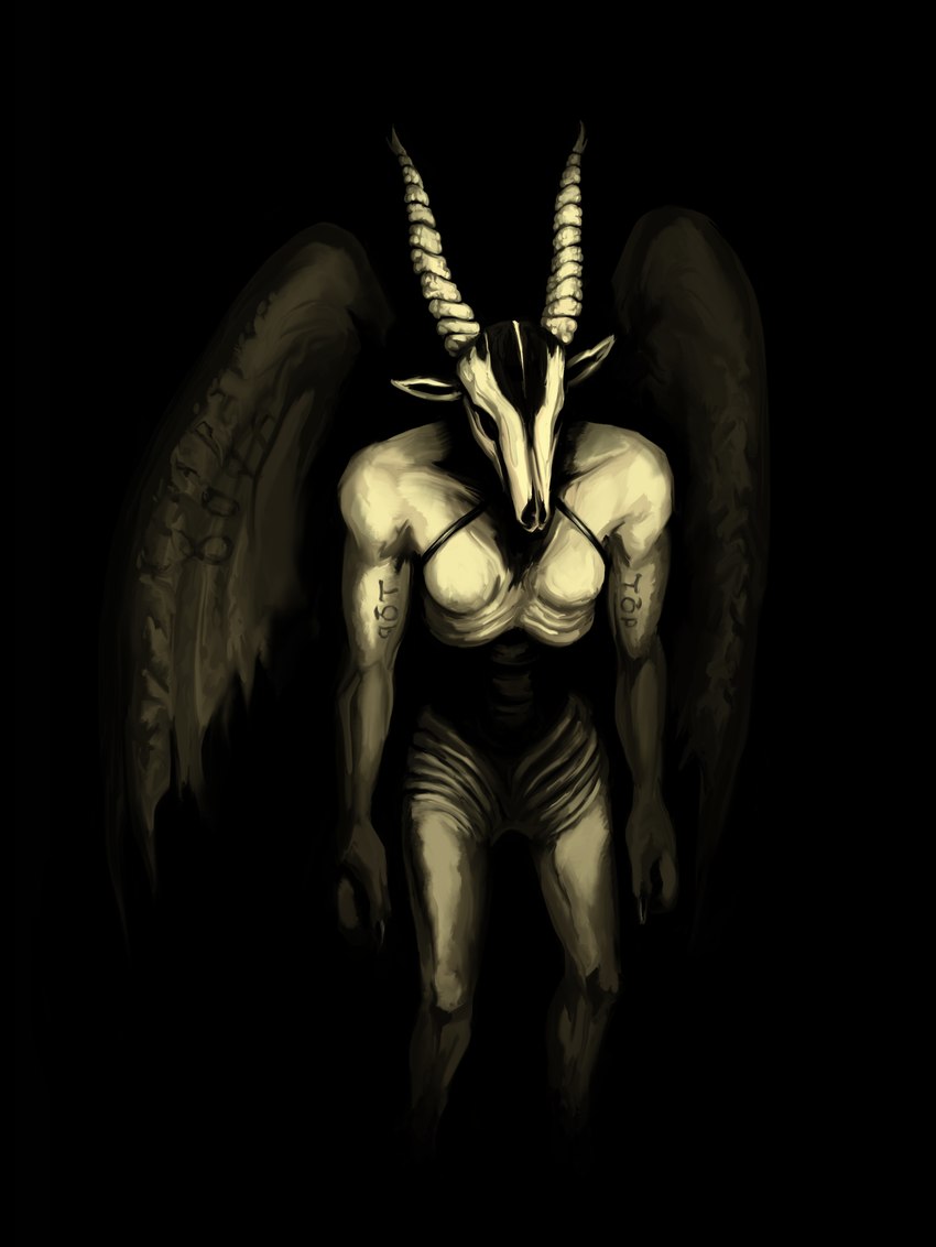 black_background body_writing bone breasts exposed_bone female gore horn nipples simple_background skull skull_head solo wings 1ksrw conditional_dnp konami silent_hill incubus_(silent_hill) bovid caprine caprine_demon demon goat_demon humanoid mammal monster absurd_res digital_media_(artwork) hi_res krita_(artwork) painting_(artwork)