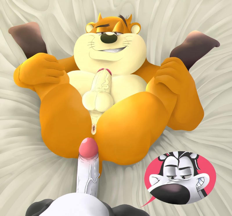 anthro anus balls belly big_butt black_body black_fur butt cutaway duo erection first_person_view fur genitals holding_leg holding_legs_up humanoid_genitalia humanoid_penis imminent_sex legs_up looking_at_viewer male male/male male_pov nude orange_body orange_fur penis penis_size_difference presenting presenting_hindquarters smile spread_legs spreading white_body white_fur maychin looney_tunes taz-mania warner_brothers hugh_(taz-mania) pepe_le_pew dasyurid dasyuromorph mammal marsupial mephitid skunk striped_skunk tasmanian_devil 2020 digital_media_(artwork)