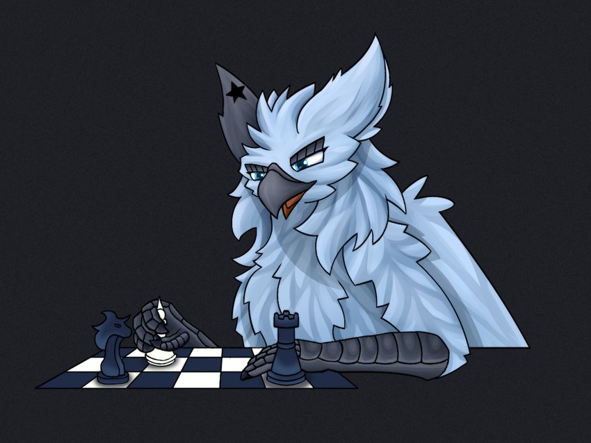 beak blue_eyes chess claws feathers female feral grey_paws mane solo star_on_body blen4k mythology yel` avian gryphon mythological_avian mythological_creature 4:3 absurd_res hi_res