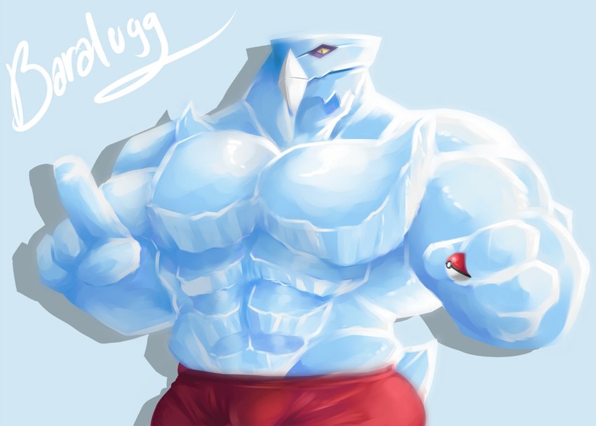 anthro anthrofied barazoku bottomwear clothing holding_object holding_pokeball ice male muscular muscular_anthro muscular_male pants pokeball pokemorph solo standard_pokeball yongdasom nintendo pokemon avalugg elemental_creature generation_6_pokemon ice_creature mineral_fauna pokemon_(species)