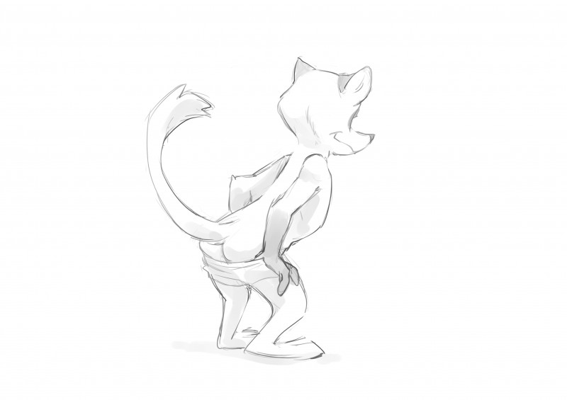 anthro butt clothing male partial_nudity raised_tail simple_background skinny solo tail undressing sexilydrawn disney zootopia travis_(zootopia) black-footed_ferret mammal mustelid musteline true_musteline weasel absurd_res hi_res monochrome