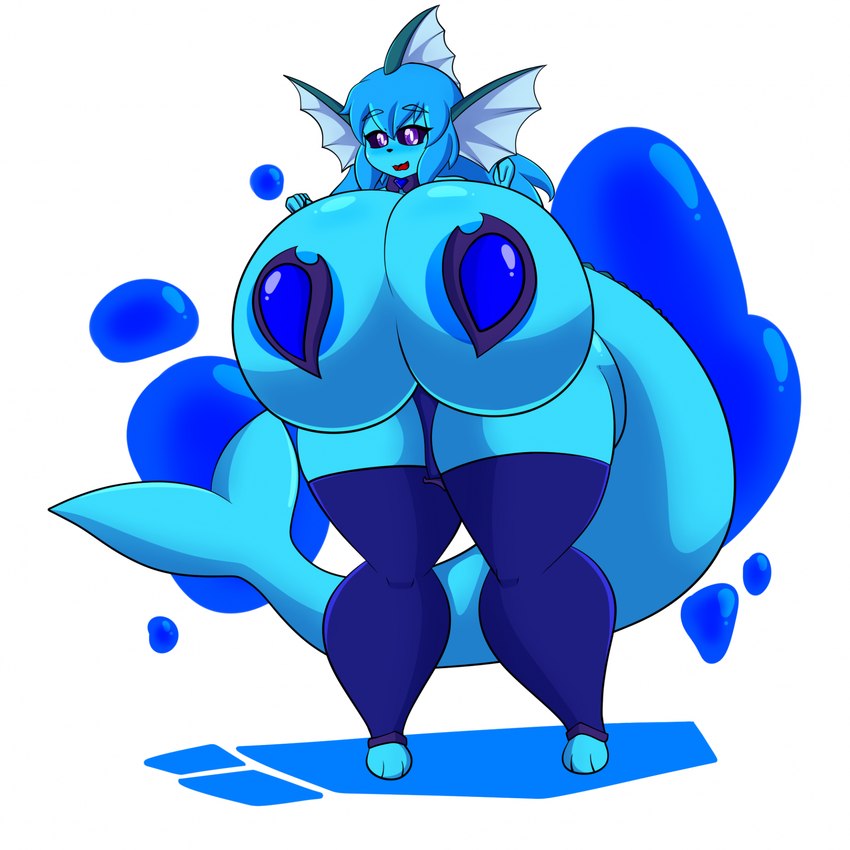 anthro areola areola_slip big_breasts big_butt breasts butt curvy_figure ear_fins female fin hourglass_figure huge_breasts hyper hyper_breasts pasties solo ultrazeta120 nintendo pokemon crystal_(ultrazeta120) eeveelution generation_1_pokemon pokemon_(species) vaporeon 1:1 hi_res