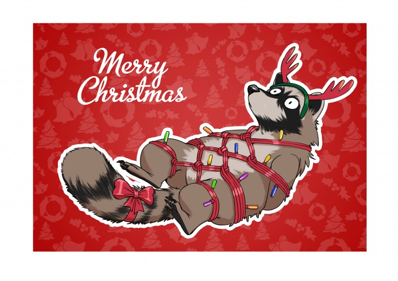 anthro belly border holidays male slightly_chubby solo text white_border pandarita christmas mammal procyonid raccoon 2018 absurd_res english_text hi_res