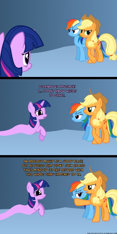 applejack, rainbow dash, and twilight sparkle (friendship is magic and etc) created by navitaserussirus
