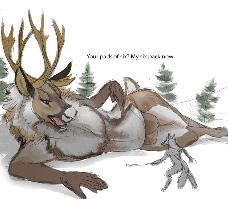 anthro dialogue female female_pred macro outside simple_background size_difference snow teats text vore white_background apoptosis canid canine canis deer mammal new_world_deer reindeer wolf sasha_(disambiguation) english_text