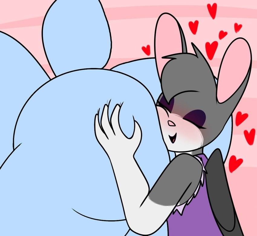 ambiguous/ambiguous ambiguous_gender anthro anthro_on_anthro big_butt blue_body blue_fur blush butt butt_grab duo eyes_closed face_in_ass fur grey_body grey_fur grey_hair hair hand_on_butt heart_symbol hug hugging_another hugging_butt multicolored_body multicolored_fur open_mouth pink_inner_ear short_tail smile tail white_body white_fur wings mr_rottson animal_crossing nintendo rotto_(mrrottson) sherb_(animal_crossing) bovid caprine goat lagomorph leporid mammal rabbit male_(lore)