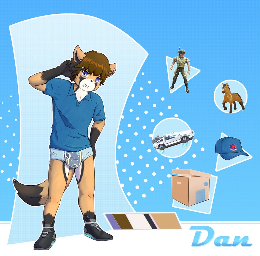 anthro bottomwear clothed clothing diaper hat headgear headwear kemono male pantsless pull-ups_(diaper) solo thin_diaper underwear wearing_diaper luce_bontemps goodnites canid canine canis domestic_dog german_shepherd herding_dog husky hybrid mammal nordic_sled_dog pastoral_dog spitz absurd_res hi_res model_sheet