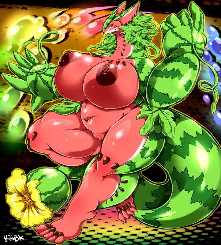 anthro big_breasts blush breasts female food fruit genitals huge_breasts nipple_dip nipples non-mammal_breasts non-mammal_nipples nude plant pussy smile solo tail ymbk mythology dragon elemental_creature flora_fauna food_creature living_fruit mythological_creature mythological_scalie scalie watermelon_dragon 2018 hi_res