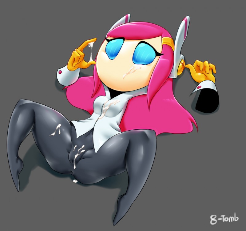 blue_eyes bodily_fluids breasts cum cum_on_breasts cum_on_face eyelashes female floating_hands genital_fluids genitals grey_background hair machine mouthless not_furry pink_hair pussy short_stack simple_background solo 8-tomb kirby:_planet_robobot kirby_(series) nintendo susie_(kirby) humanoid robot hi_res