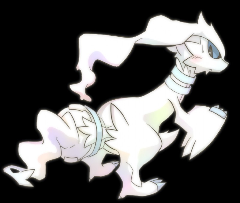 :< ambiguous_gender black_sclera blue_eyes blush bodily_fluids claws collar fur looking_back pokemorph solo sweat white_body white_fur shin_(artist) nintendo pokemon generation_5_pokemon legendary_pokemon mammal pokemon_(species) reshiram alpha_channel full-length_portrait portrait