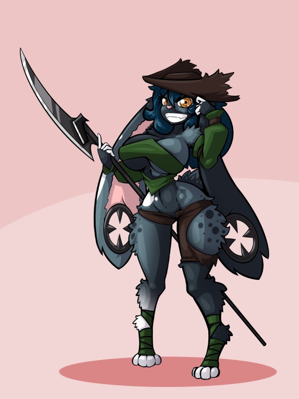 anthro breasts clothed clothing female hat headgear headwear looking_at_viewer melee_weapon pirate_outfit polearm skimpy smile solo standing thigh_gap torn_clothing unzipped voulge weapon wide_hips zipper limebreaker tsillah lagomorph leporid mammal rabbit 3:4 hi_res