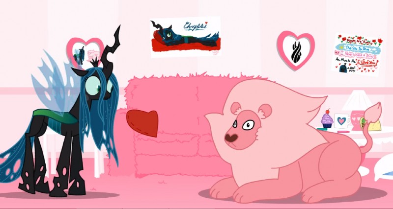 duo female feral fluffy fur heart_symbol insect_wings male marker_symbol pillow pink_body pink_fur screencap summoning_circle surprise wings mixermike622 cartoon_network dead_space electronic_arts friendship_is_magic hasbro my_little_pony steven_universe visceral_games fan_character fluffle_puff lion_(steven_universe) queen_chrysalis_(mlp) arthropod changeling earth_pony equid equine felid horse lion mammal pantherine pony crossover digital_media_(artwork) pink_theme