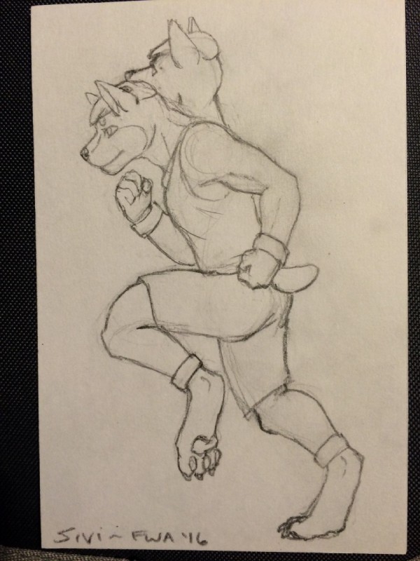 2_heads anthro anthrofied bottomwear claws clothing male multi_head running shirt shorts simple_background slashersivi solo topwear bacent nintendo pokemon gavian canid canine generation_2_pokemon houndour mammal pokemon_(species) 3:4 hi_res sketch