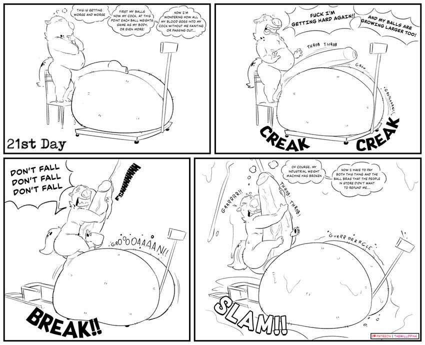 anthro balls base_two_layout belly big_balls bodily_fluids bodily_groan bodily_noises border command contact_onomatopoeia creaking describing_balls describing_genitalia describing_penis describing_self dialogue different_sound_effects erection excessive_genital_fluids excessive_precum extended_sound_effect four_frame_image four_frame_staggered_grid genital_fluids genitals groaning_balls grow_(sound_effect) growling gurgling_balls horizontal_staggering huge_balls hyper hyper_balls hyper_genitalia impact_onomatopoeia inner_monologue linked_thought_bubble male motion_onomatopoeia onomatopoeia overweight overweight_male penis pointy_speech_bubble precum profanity psssh repeated_dialogue repeated_text slam solo sound_effect_variant sound_effects speech_bubble staggering_(layout) talking_to_self text thinking thought_bubble throbbing throbbing_penis two_row_layout unwanted_erection vowelless vowelless_sound_effect vowelless_vocalization weighing_scale white_border wondering thewilldpink no_nut_november jeffrey_taggart hyena mammal absurd_res comic english_text hi_res meme monochrome