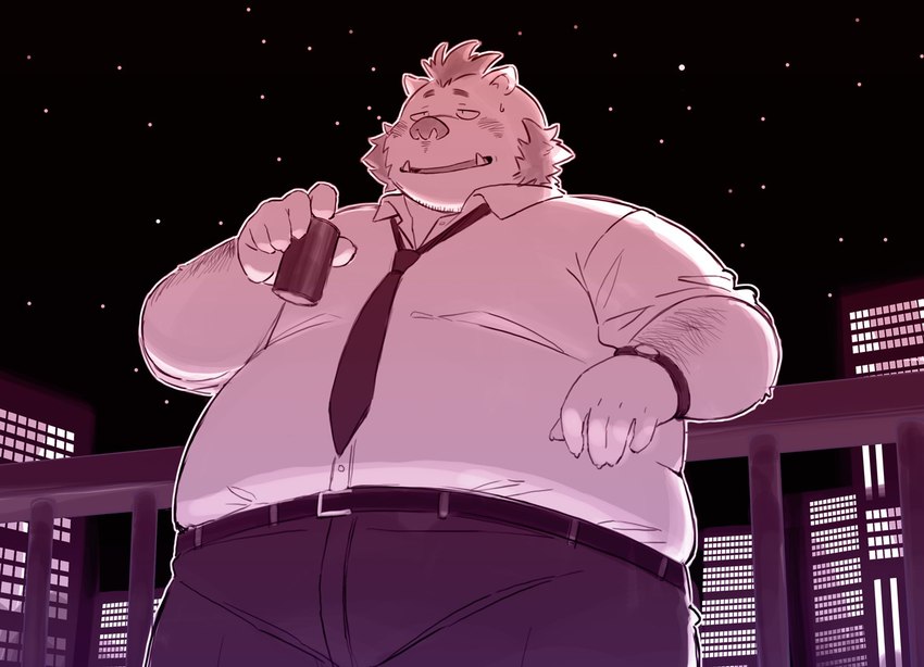 anthro belly big_belly bottomwear clothing detailed_background humanoid_hands kemono male night outside overweight overweight_male pants shirt solo topwear sv_grart lifewonders tokyo_afterschool_summoners ganglie_(tas) mammal suid suina sus_(pig) wild_boar 2022