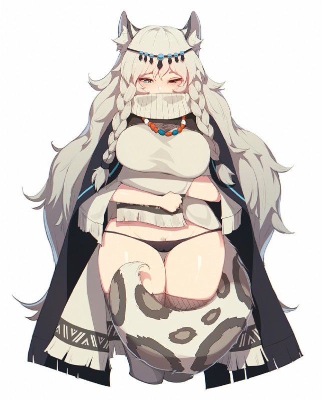 braided_hair breasts clothed clothing female fur grey_hair hair legwear markings one_eye_closed panties pubes simple_background solo spots spotted_body spotted_fur thigh_gap thigh_highs underwear white_background wide_hips pepper0 arknights hypergryph studio_montagne pramanix_(arknights) animal_humanoid felid felid_humanoid humanoid mammal mammal_humanoid pantherine pantherine_humanoid snow_leopard_humanoid 2020 hi_res