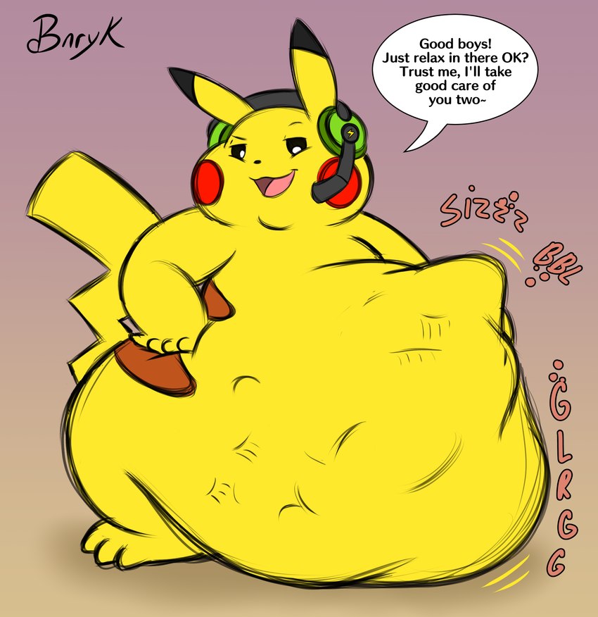 abdominal_bulge anthro belly belly_on_ground big_cheeks chubby_cheeks electronics feral fur group hands_on_hips headgear headphones headset male male_pred obese obese_anthro obese_male overweight overweight_anthro overweight_male rumbling_stomach smug smug_face text trio vore yellow_body yellow_fur bunearyk nintendo pokemon fattychu axew generation_1_pokemon generation_5_pokemon pikachu pokemon_(species) zorua absurd_res colored english_text hi_res