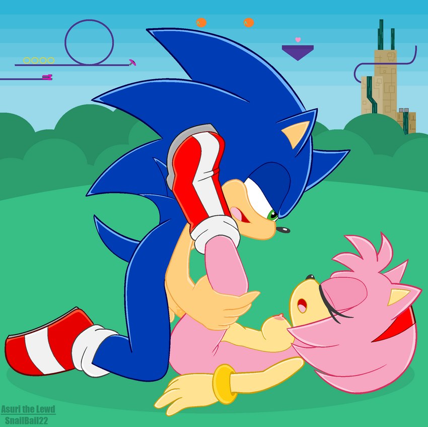 anthro blue_body breasts duo eyes_closed female from_front_position genitals green_eyes hair lying male male/female missionary_position narrowed_eyes on_back open_mouth penis pink_body pink_hair sex spread_legs spreading rick_lewd snailbail22 sega sonic_the_hedgehog_(series) amy_rose sonic_the_hedgehog eulipotyphlan hedgehog mammal hi_res