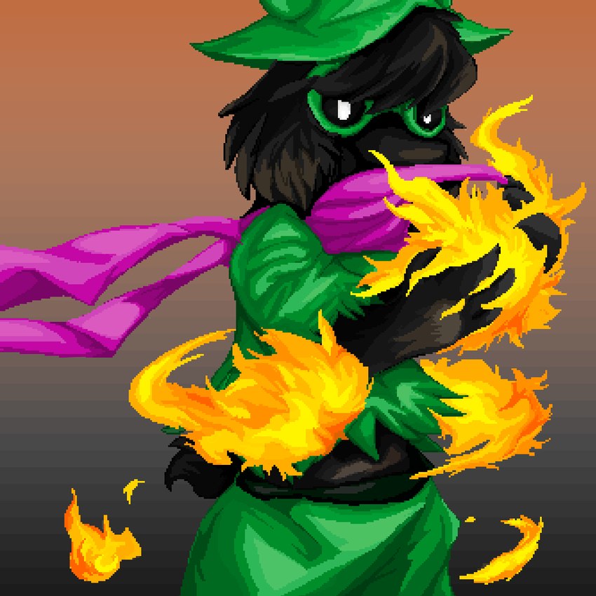 elemental_manipulation fire fire_manipulation male solo whlelly deltarune undertale_(series) ralsei bovid caprine goat humanoid mammal 1:1 digital_media_(artwork) pixel_(artwork)