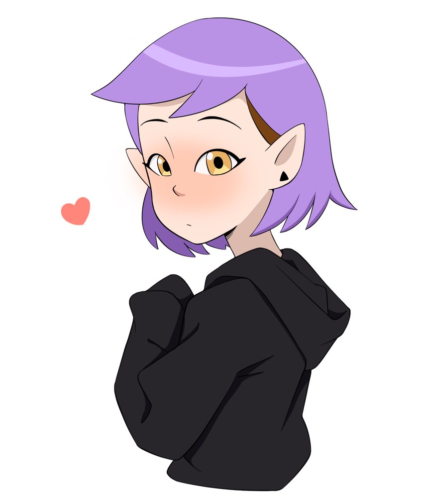 blush clothed clothing female hair heart_symbol highlights_(coloring) hoodie humanoid_pointy_ears not_furry pointy_ears purple_hair simple_background solo topwear white_background yellow_eyes young thrumbo_(artist) disney the_owl_house amity_blight humanoid witch_(the_owl_house) 2022 hi_res