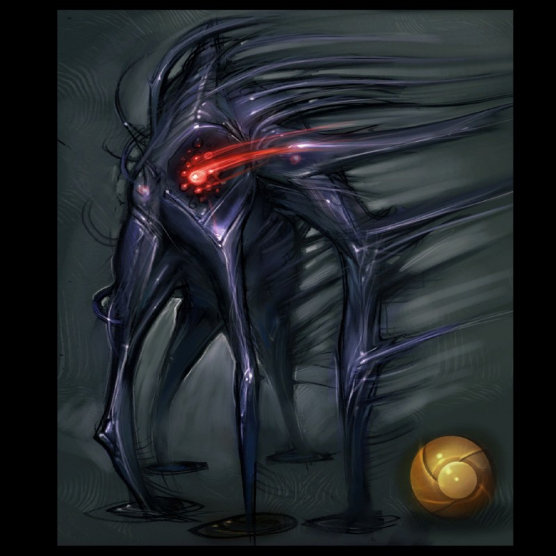 ambiguous_gender black_border border compound_eyes solo metroid metroid_prime metroid_prime_2 nintendo samus_aran alien ing_(species) monster 1:1 official_art