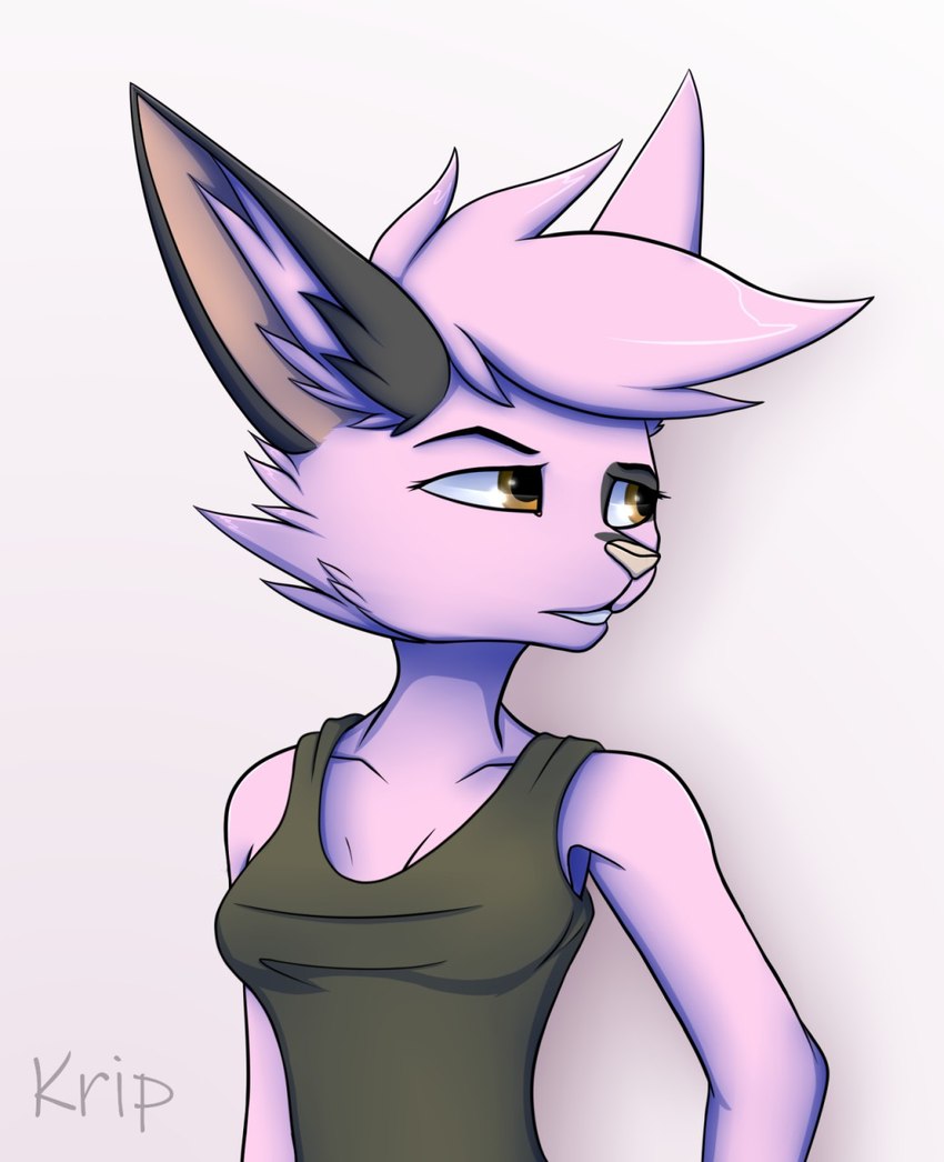 anthro breasts clothed clothing female fur hair pink_body pink_fur pink_hair pink_nose shirt solo tank_top topwear yellow_eyes kripperok dreamkeepers viriathus_vayu mammal hi_res