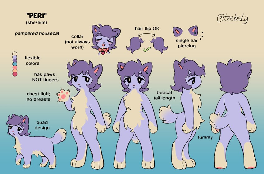 ambiguous_gender anthro collar color_swatch ear_piercing feral paws piercing pronouns solo text teebsly peri_(teebsly) domestic_cat felid feline felis mammal english_text model_sheet