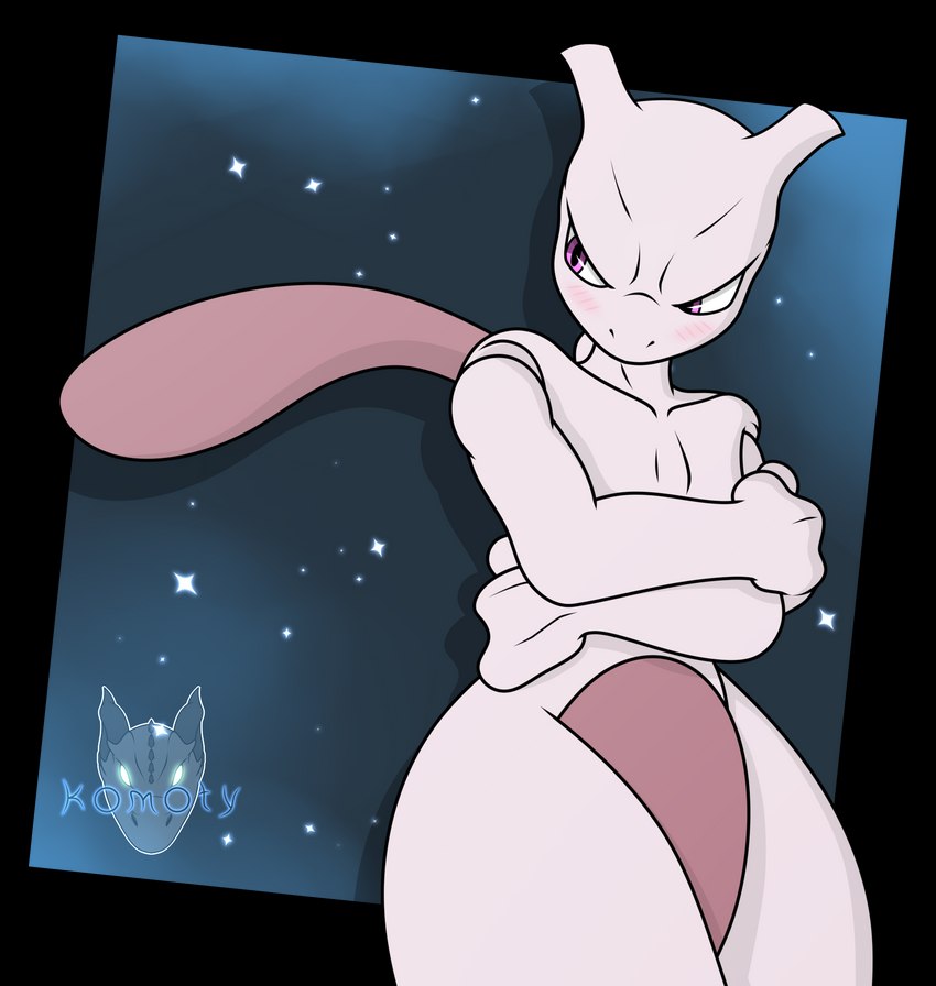 crossed_arms looking_back shy solo rauta2 nintendo pokemon generation_1_pokemon legendary_pokemon mewtwo pokemon_(species) alpha_channel hi_res