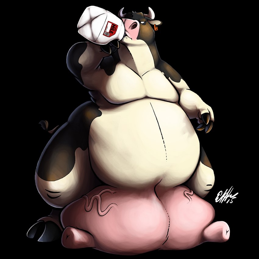 anthro belly beverage black_body black_fur drinking ear_piercing ear_tag female fingers fur holding_beverage holding_object hooved_fingers hooves horn hyper hyper_udders markings milk milk_jug nude overweight overweight_anthro overweight_female piercing simple_background solo spots spotted_body spotted_fur standing tail tail_tuft teats text transparent_background tuft udders vein white_body white_fur wide_hips macroceli_(artist) 38_(macroceli) bovid bovine cattle holstein_friesian_cattle mammal 1:1 alpha_channel english_text