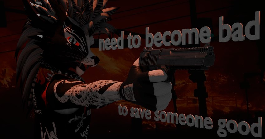 anthro gun male motivational_poster ranged_weapon solo weapon pokrik mythology pokrik_(pokrik_hellhound) canid canid_demon canine demon hellhound mammal mythological_canine mythological_creature rexouium 256:135 3d_(artwork) 4k absurd_res blender_(artwork) digital_media_(artwork) hi_res huge_filesize