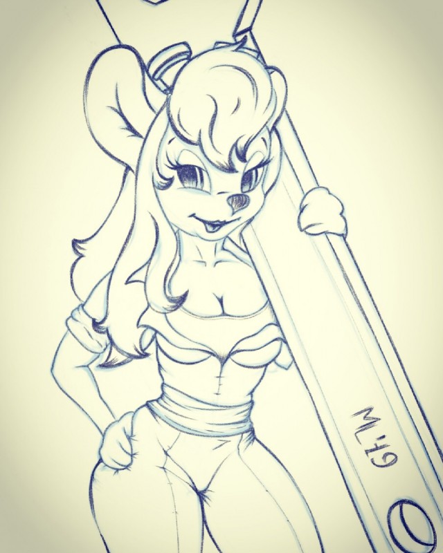 anthro breasts female solo zipper moonlynxx chip_'n_dale_rescue_rangers disney gadget_hackwrench mammal mouse murid murine rodent portrait sketch