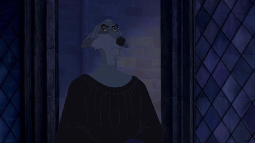 alternate_species anthro black_nose cheek_tuft clothing facial_tuft fur furrification grey_body grey_fur grey_hair hair male multicolored_body multicolored_fur neck_tuft robe solo stained_glass tuft two_tone_body two_tone_fur window yellow_eyes yellow_sclera velow disney the_hunchback_of_notre_dame_(1996) claude_frollo canid canine canis mammal wolf 16:9 2021 hi_res lol_comments widescreen