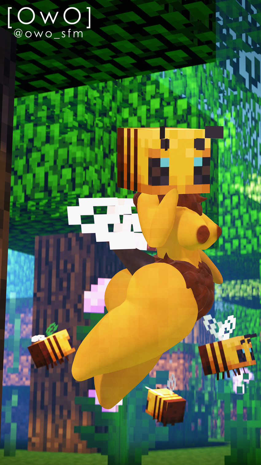 antennae_(anatomy) breasts brown_body brown_fur brown_nipples butt day female flower forest fur group hand_on_face hovering nipples outside plant solo spread_wings stinger stubby_arms tree wings yellow_body yellow_fur owo_sfm microsoft minecraft mojang xbox_game_studios animal_humanoid arthropod arthropod_humanoid bee bee_(minecraft) bee_humanoid humanoid hymenopteran hymenopteran_humanoid insect insect_humanoid 3d_(artwork) 9:16 digital_media_(artwork) hi_res source_filmmaker_(artwork)