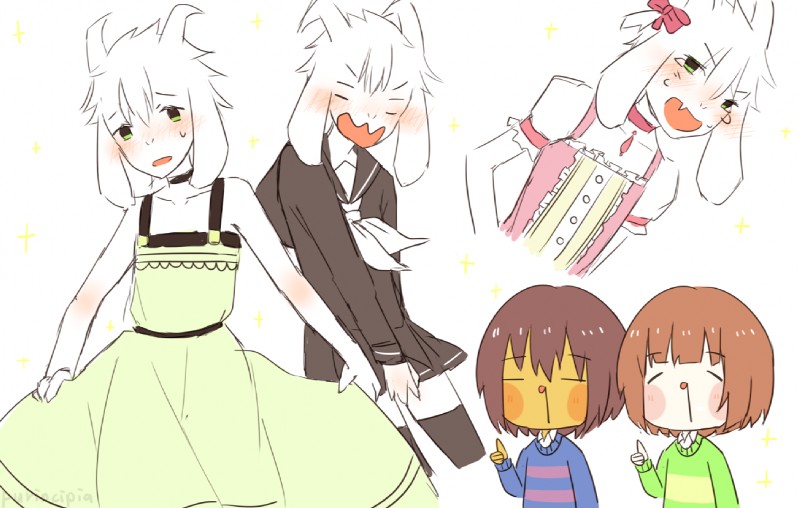 asriel dreemurr, chara, and frisk (undertale (series) and etc) created by purincipia