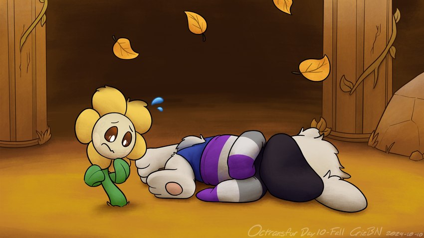 3_toes ambiguous_gender asexual_pride_colors bodily_fluids clothing duo feet feral flower fur hoodie leaf lgbt_pride monotone_body monotone_fur plant pride_colors rock sweat sweatdrop toes topwear white_body white_fur crizbn family_guy_death_pose undertale undertale_(series) flowey_the_flower bovid caprine elemental_creature flora_fauna goat humanoid mammal 16:9 2024 hi_res meme signature widescreen