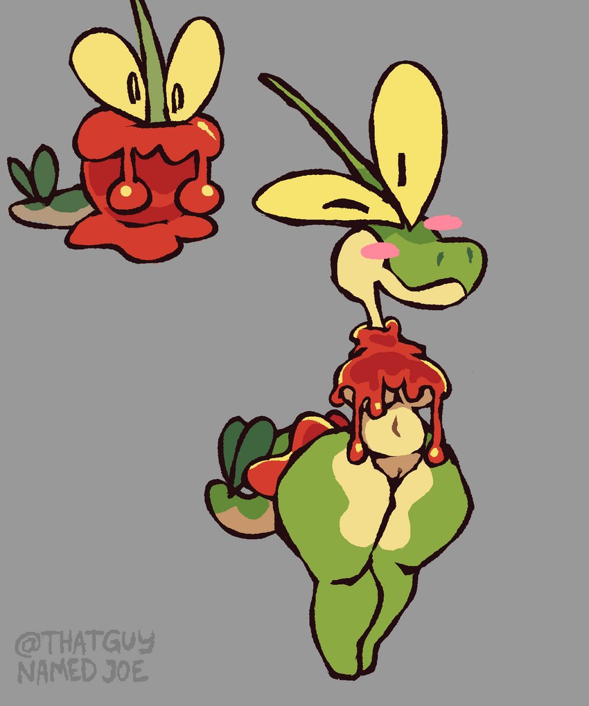 anthro apple armless blush bottomless candy candy_apple clothed clothing dessert duo eyestalks female feral food fruit genitals green_body in_food one_eye_closed plant pussy toony wink thatguynamedjoe nintendo pokemon dipplin generation_9_pokemon pokemon_(species) worm 5:6 clip_studio_paint_(artwork) digital_media_(artwork) hi_res