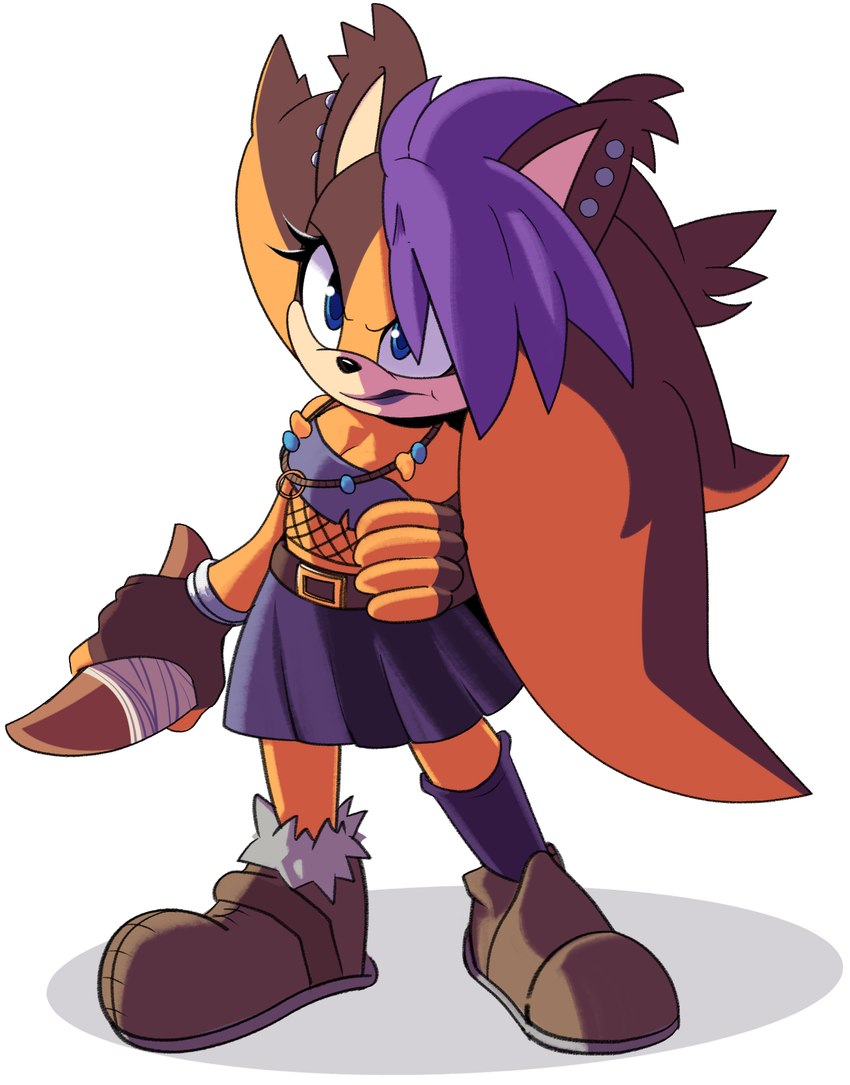 alternative_fashion angry anthro blue_eyes boomerang breasts cleavage clothed clothing eyelashes female goth jewelry lipstick makeup redesign simple_background solo blue_archer_(artist) archie_comics sega sonic_boom sonic_the_hedgehog_(archie) sonic_the_hedgehog_(comics) sonic_the_hedgehog_(series) sticks_the_jungle_badger badger mammal mustelid musteline 2024 hi_res