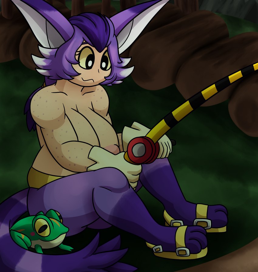 alternate_species ambiguous_gender big_breasts breasts clothed clothing crossgender duo female feral fishing_rod footwear freckles fur hair handwear mtf_crossgender nipples ponytail purple_body purple_fur purple_hair topless topless_female white_hair yellow_sclera yoshimister sega sonic_the_hedgehog_(series) big_the_cat froggy_(sonic) amphibian animal_humanoid cat_humanoid domestic_cat felid felid_humanoid feline feline_humanoid felis frog humanoid mammal mammal_humanoid digital_media_(artwork) hi_res