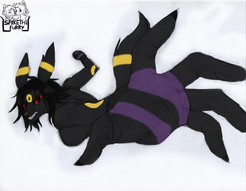 anthro black_blouse black_body black_fur black_hair clothing female fur ghotic gloves hair handwear red_sclera solo yellow_body yellow_fur spike_the_furry nintendo pokemon darksy_(spikethefurry) eeveelution generation_2_pokemon pokemon_(species) umbreon hi_res traditional_media_(artwork)