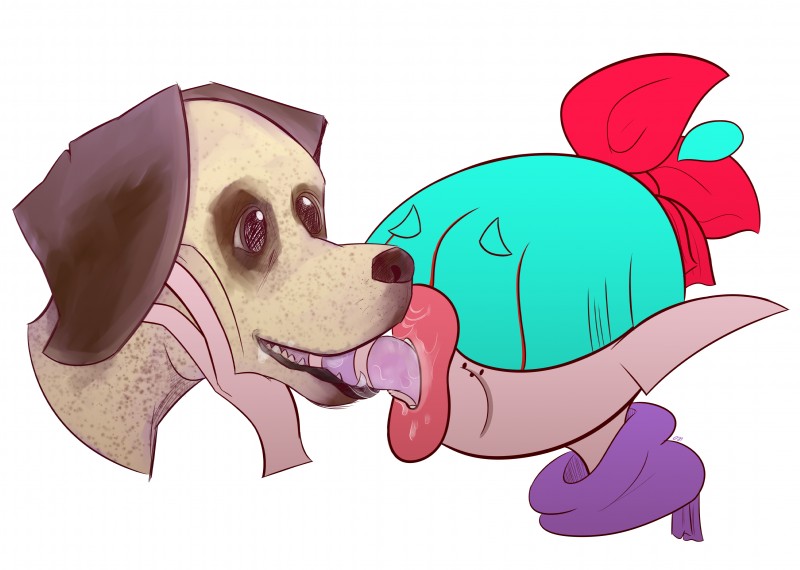 bestiality bodily_fluids cosplay duo female feral french_kissing humanoid_on_feral kissing lips long_tongue saliva thick_lips tongue ota_(artist) dragon_ball bulma alien braque_du_bourbonnais canid canine canis domestic_dog humanoid mammal ami_(disambiguation) absurd_res hi_res