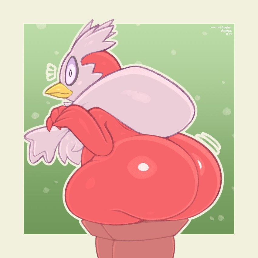 ambiguous_gender anthro anthrofied beak big_butt border butt chimney feathers fingers glistening glistening_body green_background holding_sack huge_butt looking_at_viewer looking_back looking_back_at_viewer motion_lines multicolored_body multicolored_feathers nude outline pokemorph rear_view red_body red_feathers simple_background solo stuck stuck_in_chimney thick_thighs white_body white_feathers wide_eyed wide_hips yellow_beak yellow_border frumples nintendo pokemon delibird generation_2_pokemon pokemon_(species) 1:1 2022 artist_name digital_media_(artwork)