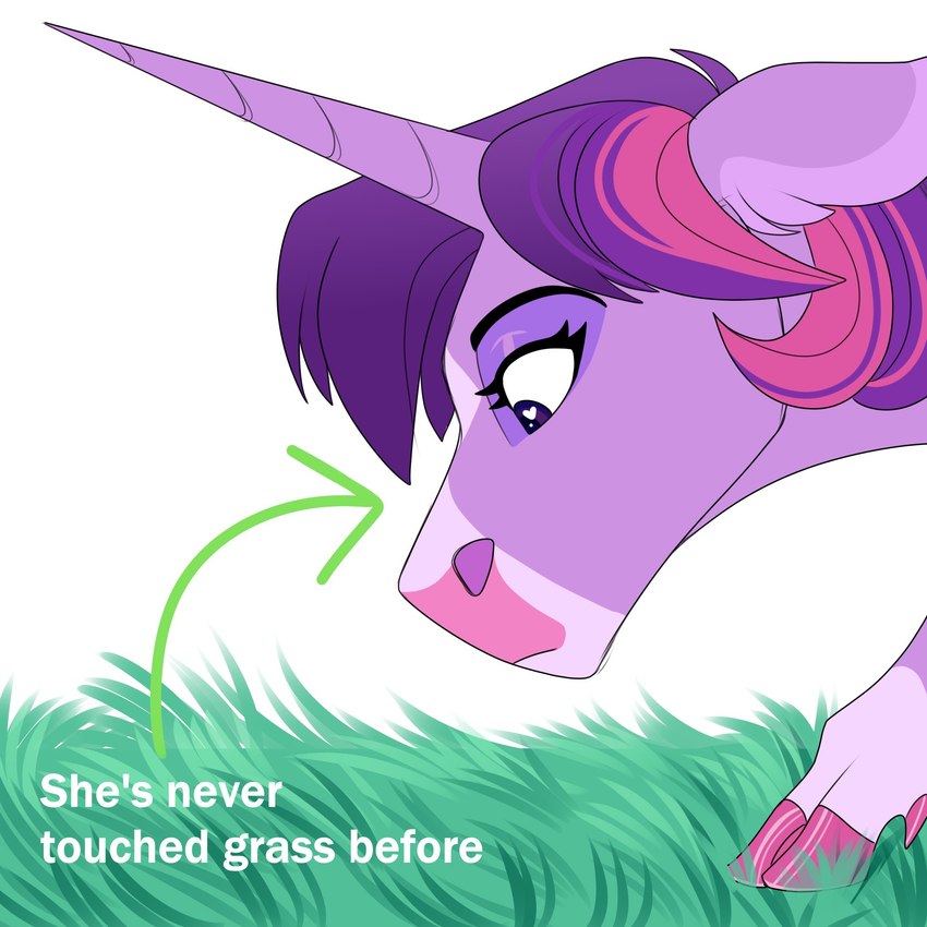 alternate_form cloven_hooves female feral grass hair heart_eyes heart_symbol hooves horn plant purple_eyes purple_hair quadruped solo text uunicornicc friendship_is_magic hasbro my_little_pony mythology touch_grass twilight_sparkle_(mlp) equid equine mammal mythological_creature mythological_equine unicorn 1:1 english_text hi_res meme