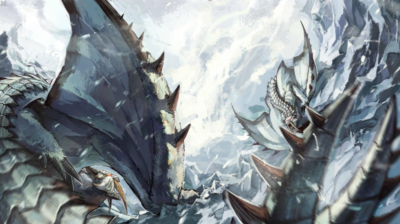 ambiguous_gender claws desolate detailed_background duo fangs feral fur membrane_(anatomy) membranous_wings outside red_eyes scales scenery sharp_teeth snow spikes spikes_(anatomy) tail teeth wing_spikes wings kuroblood capcom european_mythology monster_hunter mythology barioth dragon flying_wyvern mythological_creature mythological_scalie pseudowyvern scalie western_dragon wyvern 2013 hi_res