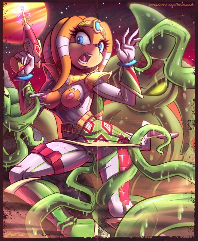 ambiguous_gender anthro areola blue_eyes border breasts clothed clothing dreadlocks duo eyelashes female holding_object holding_weapon nipples open_mouth planet retro space star tentacles torn_clothing translucent translucent_tentacles weapon sallyhot teamacorn sega sonic_adventure sonic_the_hedgehog_(series) chaos_(sonic) tikal_the_echidna echidna mammal monotreme 2017