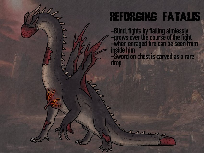 ambiguous_gender body_horror claws death feral headless melee_weapon membrane_(anatomy) membranous_wings regeneration simple_background solo spikes spikes_(anatomy) sword tail text weapon wings thecoolnovus capcom monster_hunter mythology dragon fatalis monster mythological_creature mythological_scalie scalie 4:3 english_text hi_res