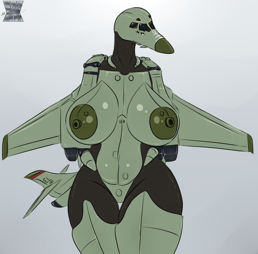 aircraft airplane areola big_areola big_breasts breasts female front_view green_body green_eyes green_nipples grey_background jet logo machine mouth_closed nipples not_furry nude simple_background solo standing vehicle romman08 aircraft_humanoid living_aircraft living_machine living_vehicle 2018 artist_logo dated portrait three-quarter_portrait