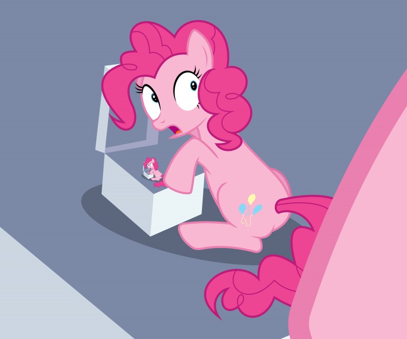 blue_eyes box container cutie_mark female feral hair mise_en_abyme open_mouth pink_hair recursion sitting solo surprise masemj disney friendship_is_magic hasbro my_little_pony wander_over_yonder pinkie_pie_(mlp) earth_pony equid equine horse mammal pony 2013 absurd_res hi_res