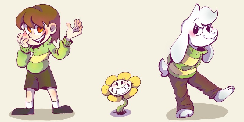 asriel dreemurr, chara, and flowey the flower (undertale (series) and etc) created by neonkalistar