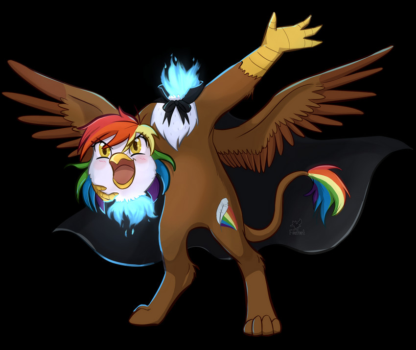 blue_fire brown_body cape clothing colored_fire detachable detachable_head female feral fire flaming_neck gesture hair happy holding_head holding_own_head looking_at_viewer modular multicolored_hair on_hind_legs open_mouth rainbow_hair simple_background solo spread_wings transparent_background waving wings yellow_eyes foxhatarts european_mythology hasbro irish_mythology my_little_pony mythology fan_character avian dullahan gryphon mythological_avian mythological_creature 2020 alpha_channel signature