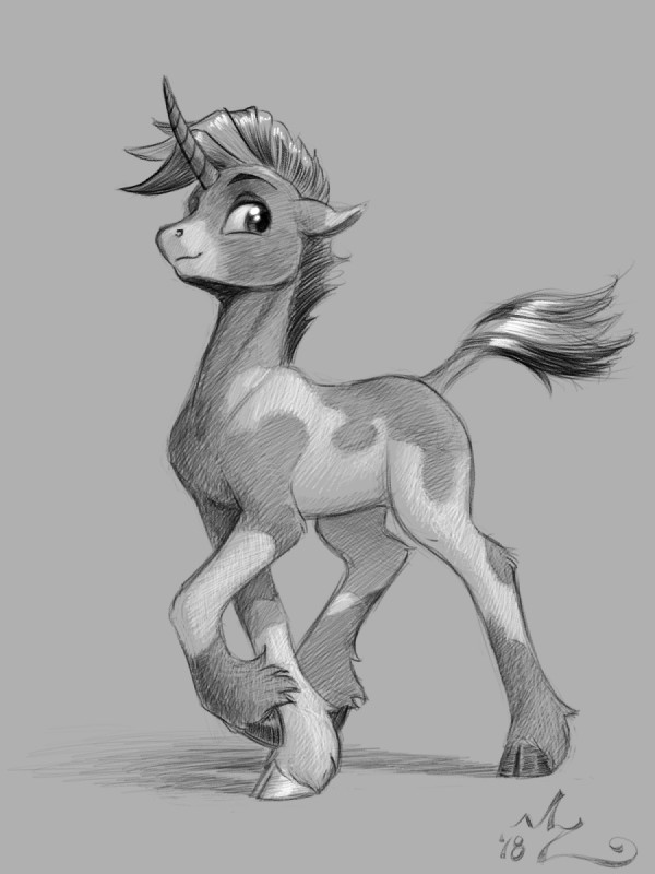 big_eyes big_pupils eyebrows feet feral fur grey_background hooves horn iris male mane pupils quadruped side_view simple_background snout solo unicorn_horn amarynceus hasbro my_little_pony mythology equid equine mammal mythological_creature mythological_equine unicorn 2018 3:4 digital_drawing_(artwork) digital_media_(artwork) full-length_portrait greyscale hi_res monochrome portrait signature